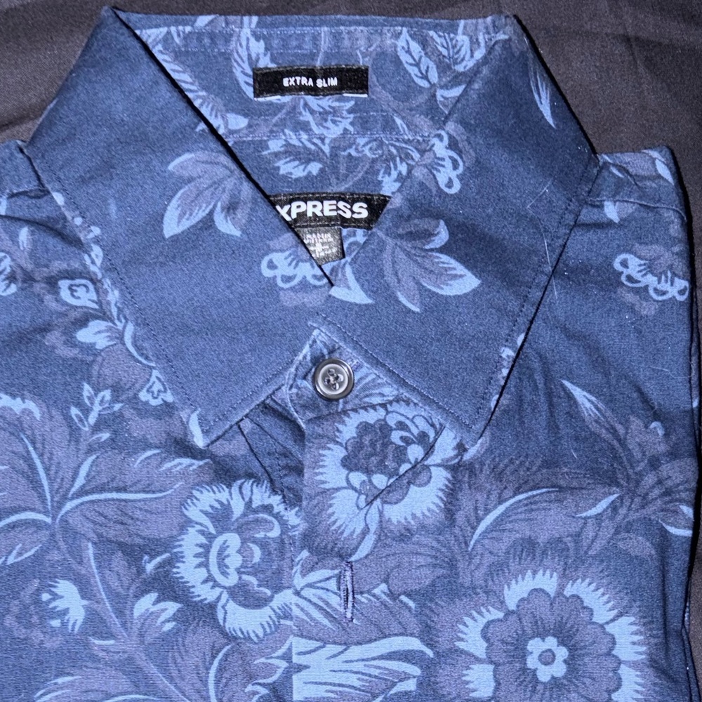 Express Men's Navy Floral Button-Down Shirt